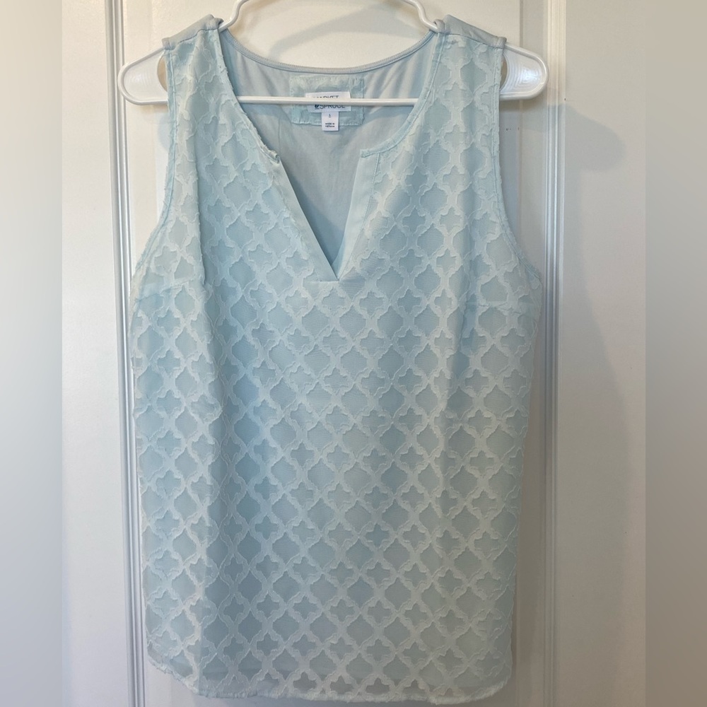 Light blue Ezide Textured Mixed Material Top